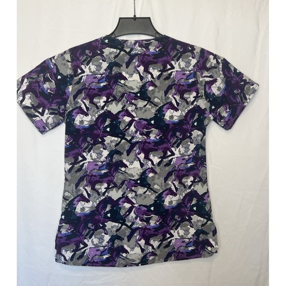 Carhartt Force Women's Size XS Wild Horses Run Scrub Top Purple/Grey/Bluegreen - Picture 8 of 16